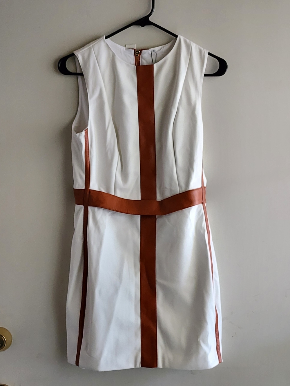 NWT White Mini Dress with Tan Contrast Trim